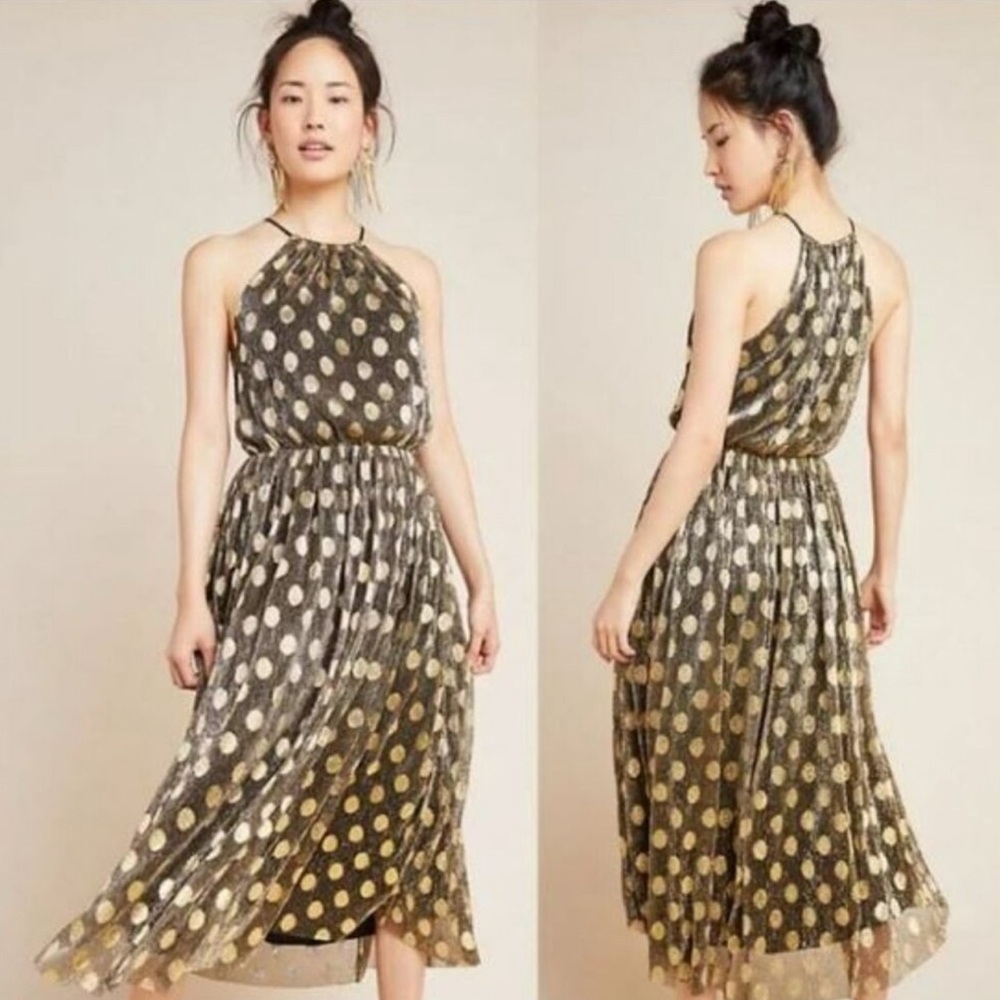 Elegant Gold Polka Dot Dress